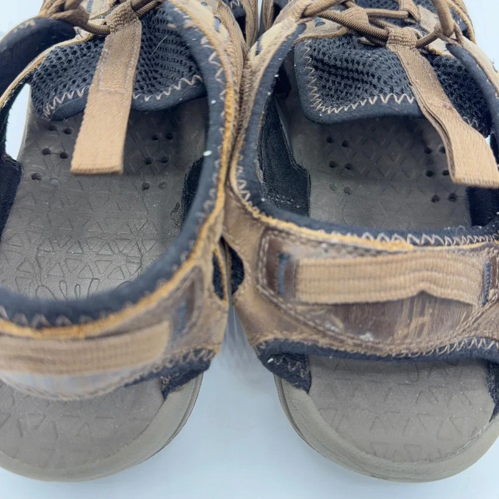 Merrell Hiking Sandals Mens Bungee Lacing Mesh Vibram Trail Shoes Brown Leather